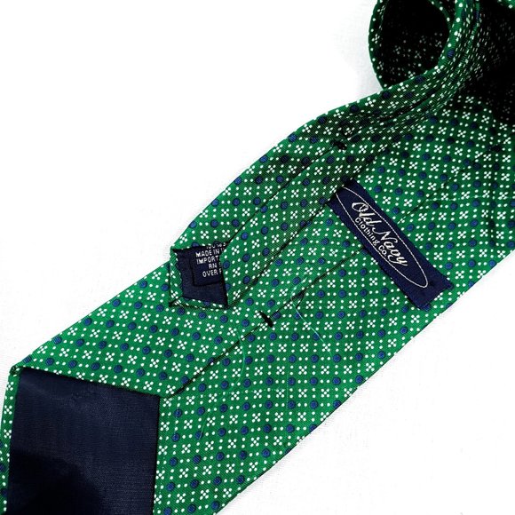 OLD NAVY Green Small Print Silk Tie 3 1/2" - Picture 2 of 2